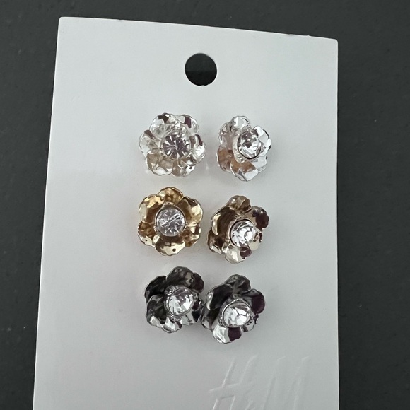 H&M Jewelry - H&M Floral Crystal Stud Earring Set - Gold, Silver, Gunmetal